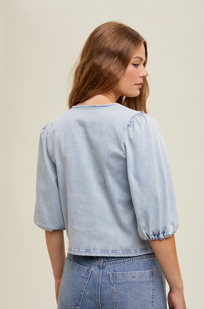 Tie Front Denim Top