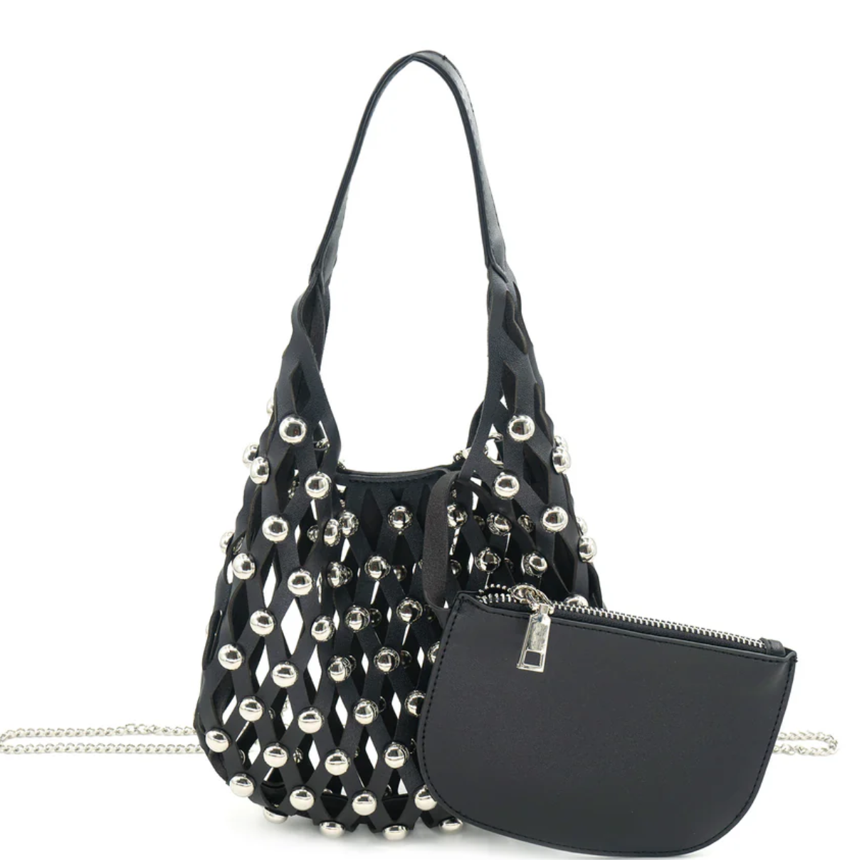 Large Studded Black Leather Handbag