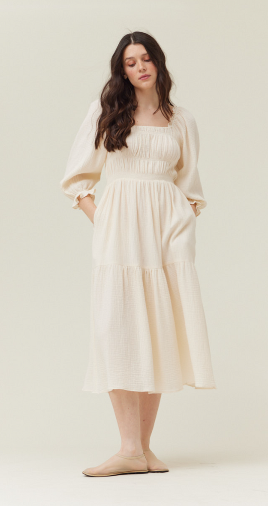Solid Gauze Midi Dress
