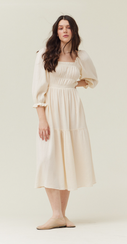 Solid Gauze Midi Dress