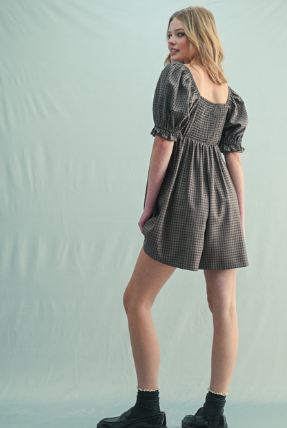 Plaid Square Neck Romper