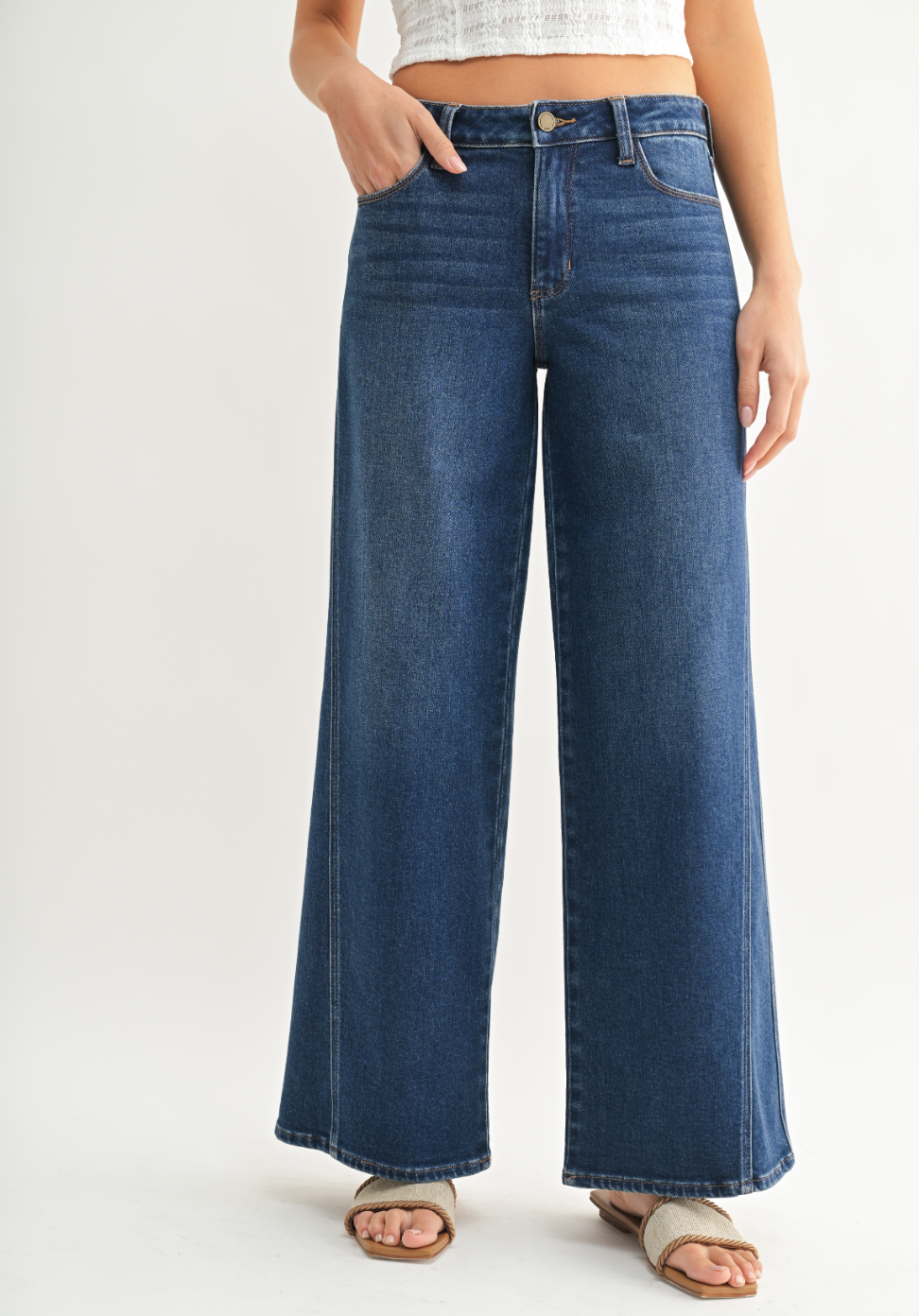 Seamed Wide Leg Dark Denim