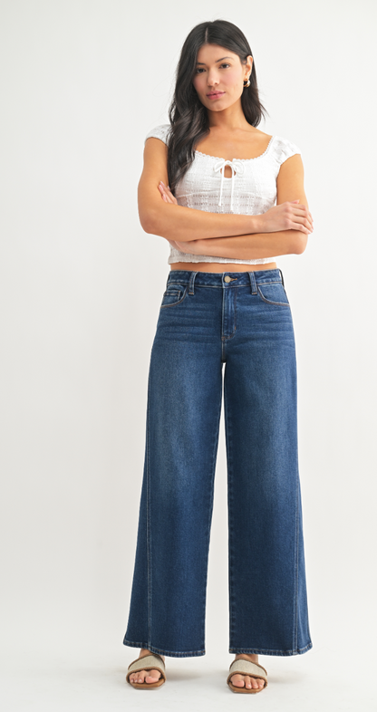 Seamed Wide Leg Dark Denim