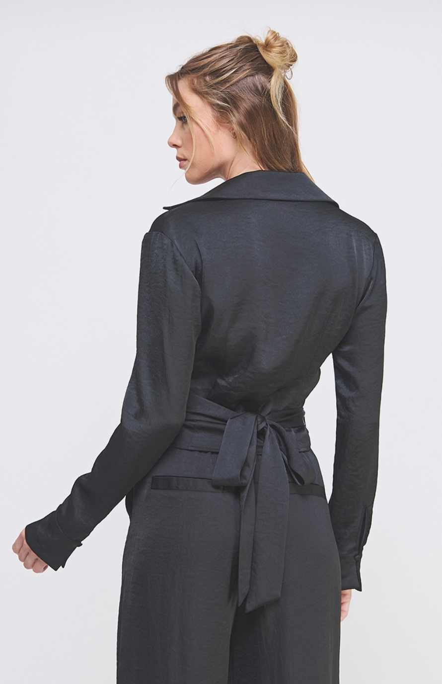 Crinkle Satin Wrap Shirt