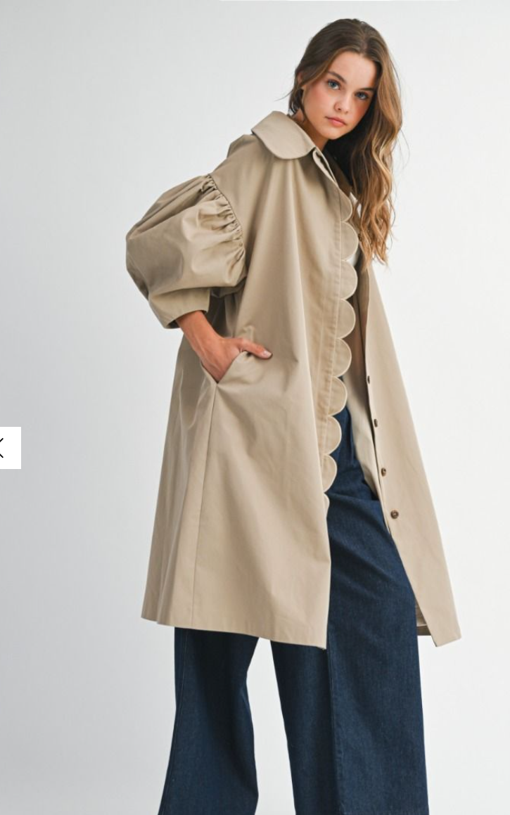 Scallop Balloon Sleeve Trench Coat