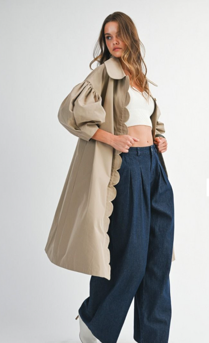 Scallop Balloon Sleeve Trench Coat