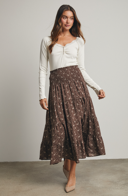Floral Tiered Midi Skirt