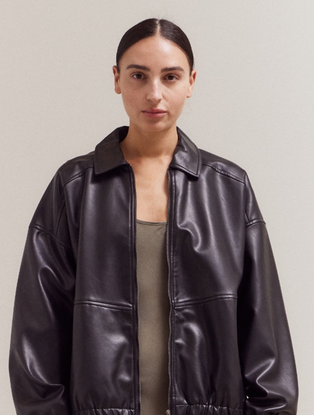 Vegan Leather Bomber Jacket