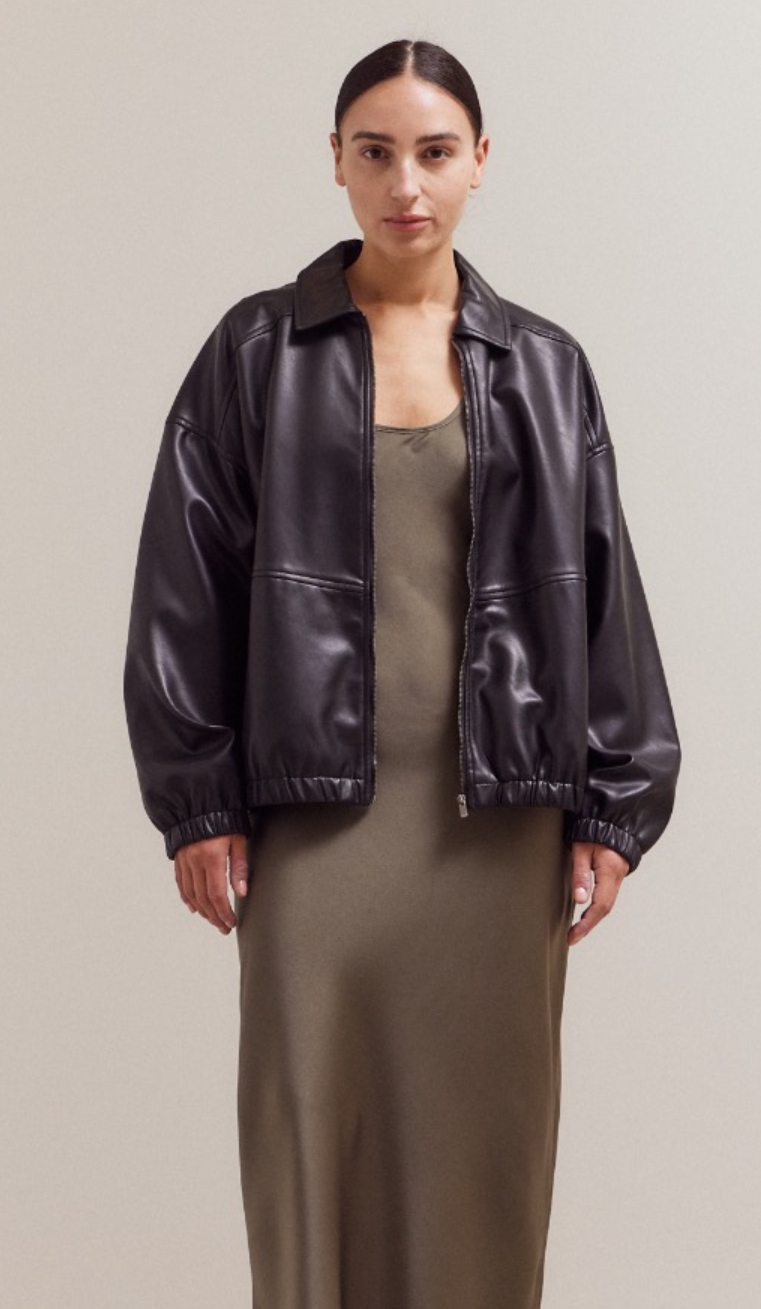 Vegan Leather Bomber Jacket