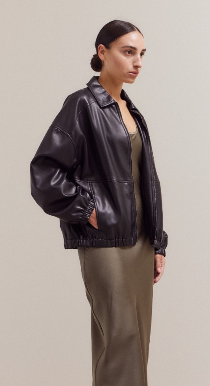 Vegan Leather Bomber Jacket