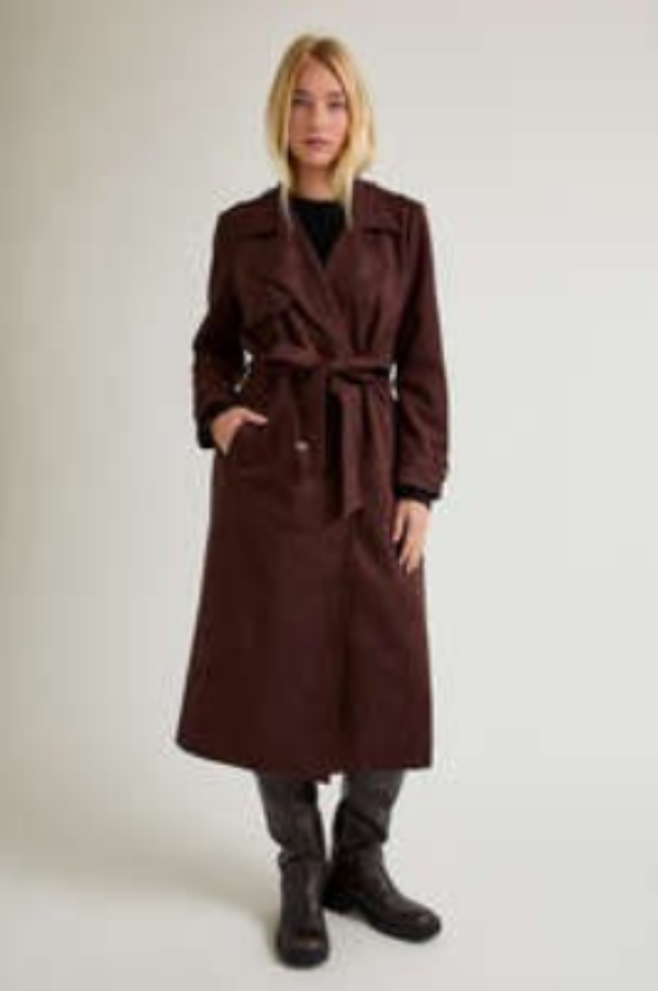 Suede Long Trench Coat