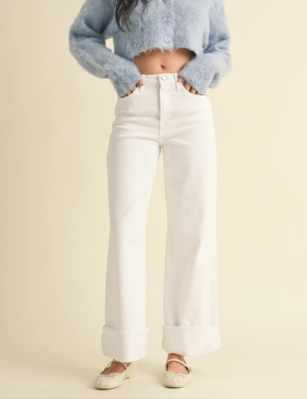 Cuffed Palazzo Optic White Denim