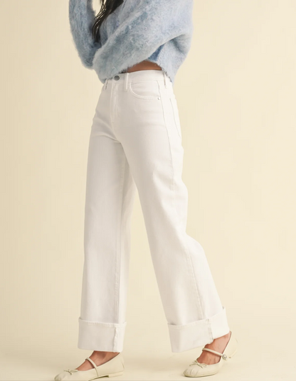 Cuffed Palazzo Optic White Denim