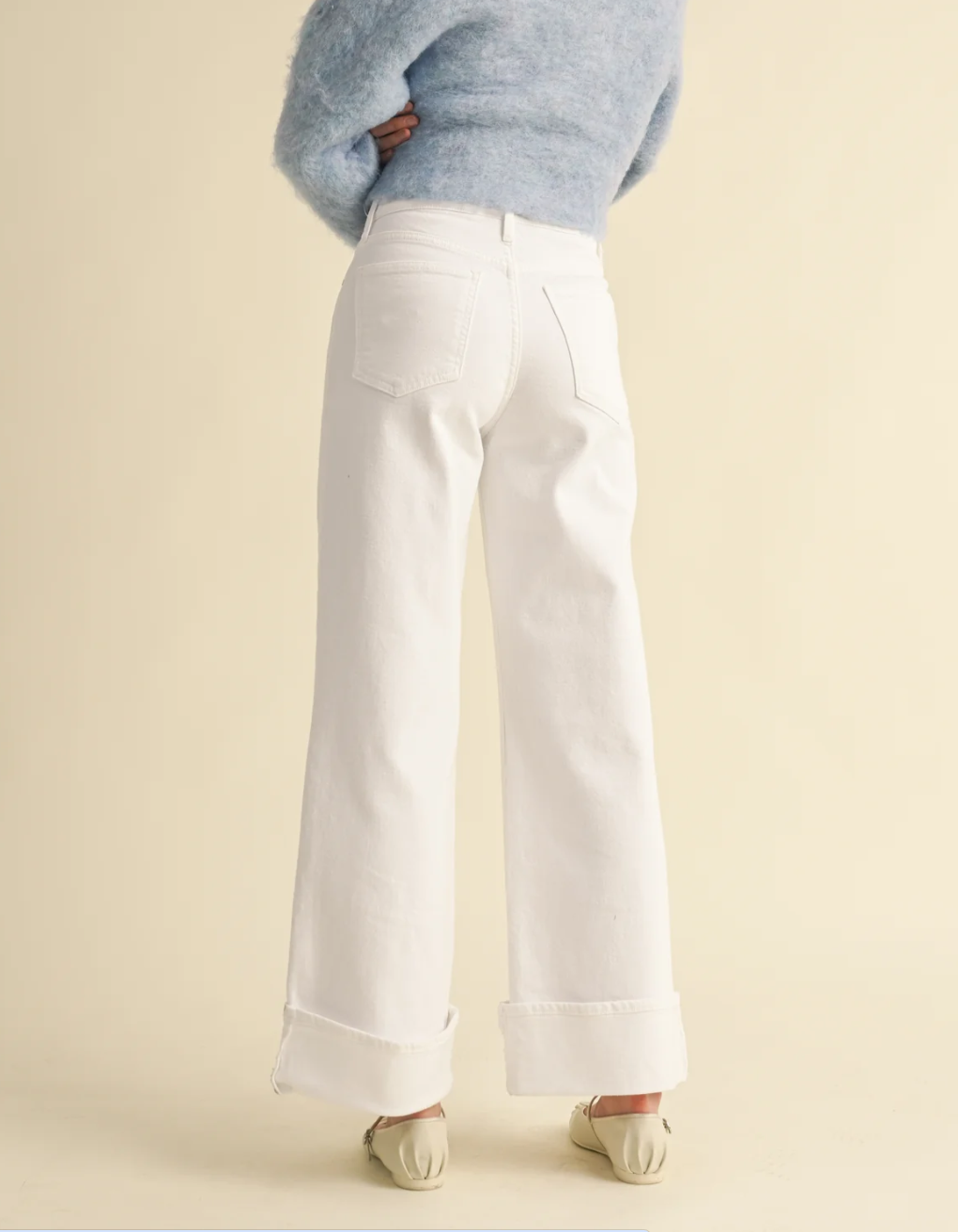 Cuffed Palazzo Optic White Denim