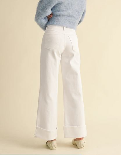 Cuffed Palazzo Optic White Denim
