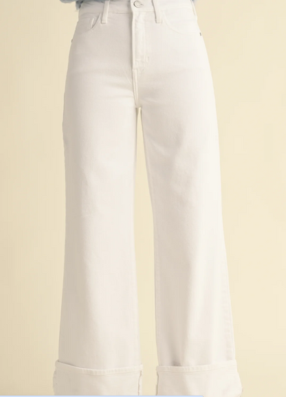 Cuffed Palazzo Optic White Denim