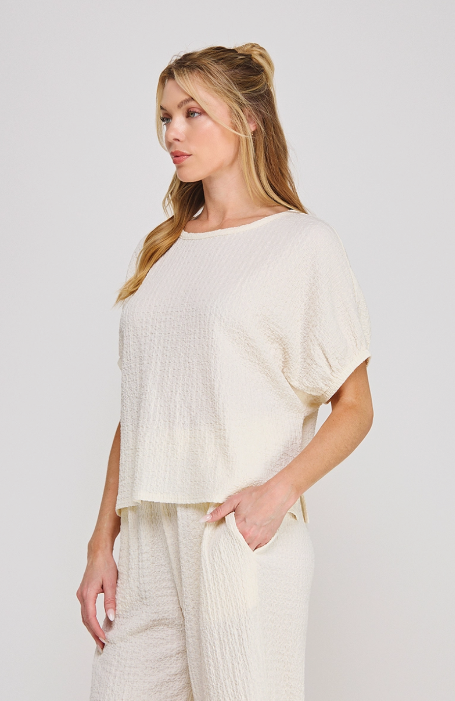 Cream Textured Dolman Top