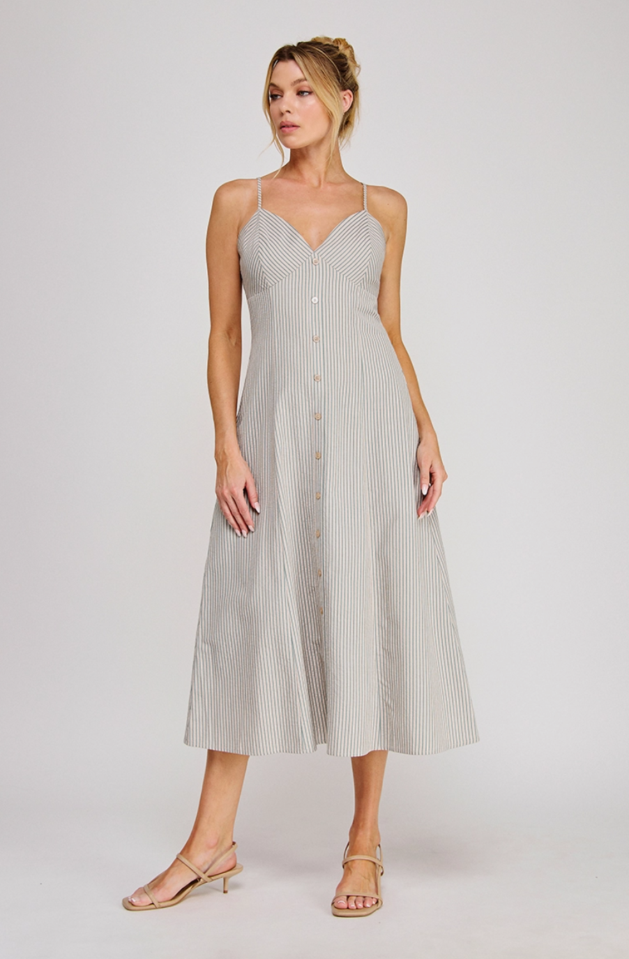 Sage Striped Midi Dress
