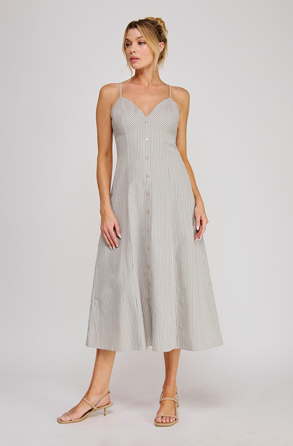 Sage Striped Midi Dress