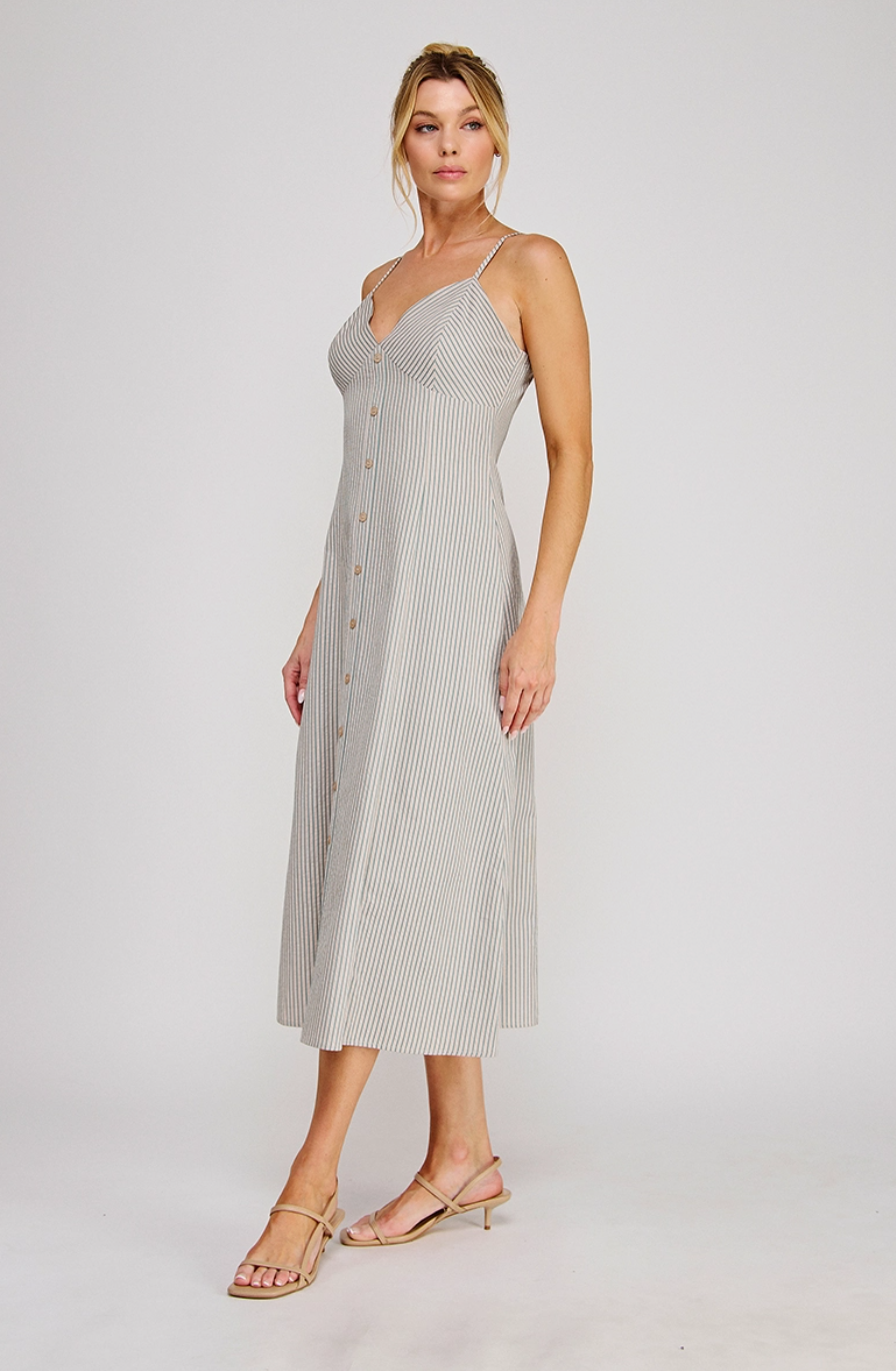 Sage Striped Midi Dress