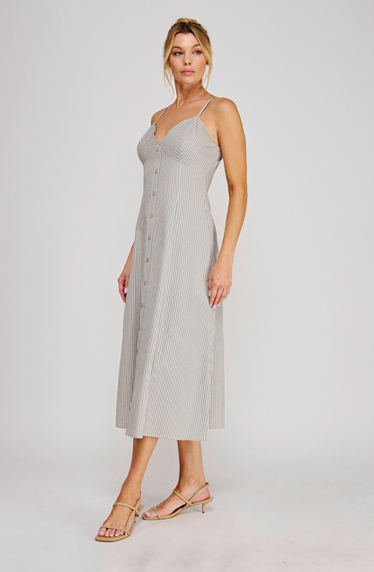 Sage Striped Midi Dress