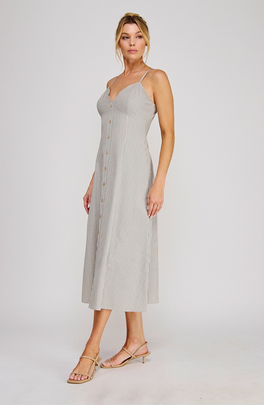Sage Striped Midi Dress
