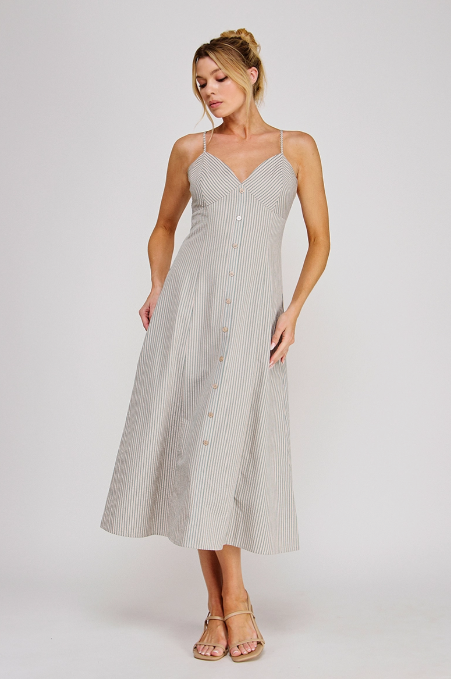Sage Striped Midi Dress
