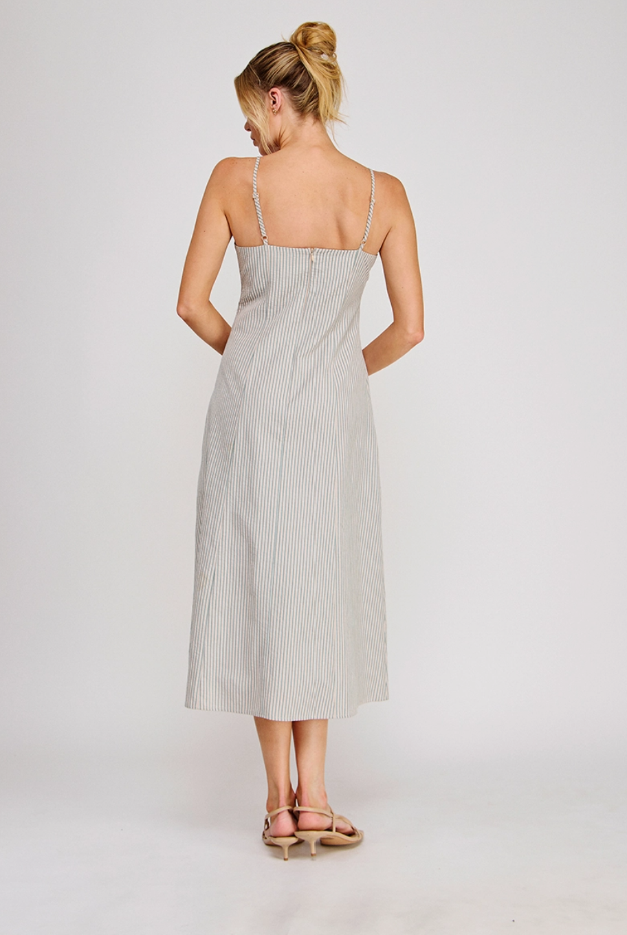 Sage Striped Midi Dress