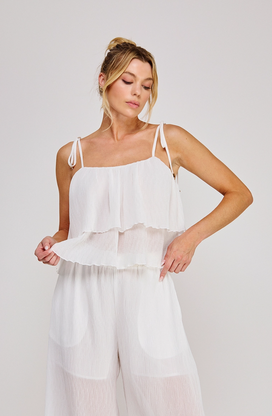 Ruffle & Tie Woven Top