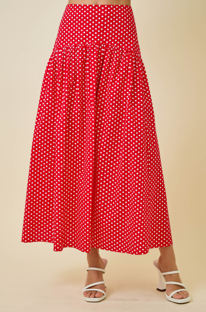 Polka Dot Curved Yoke Maxi Skirt