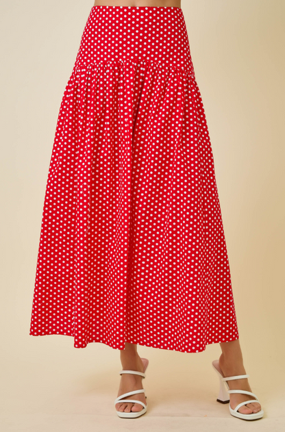 Polka Dot Curved Yoke Maxi Skirt