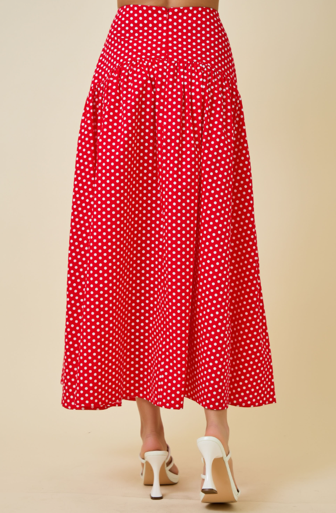 Polka Dot Curved Yoke Maxi Skirt