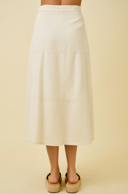 Denim Center Front Zipper Midi Skirt