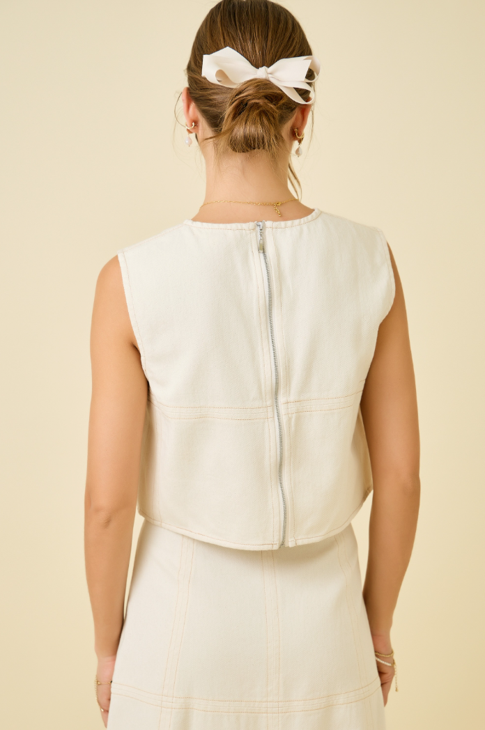 Denim Top With Zipper & Stitch Detail