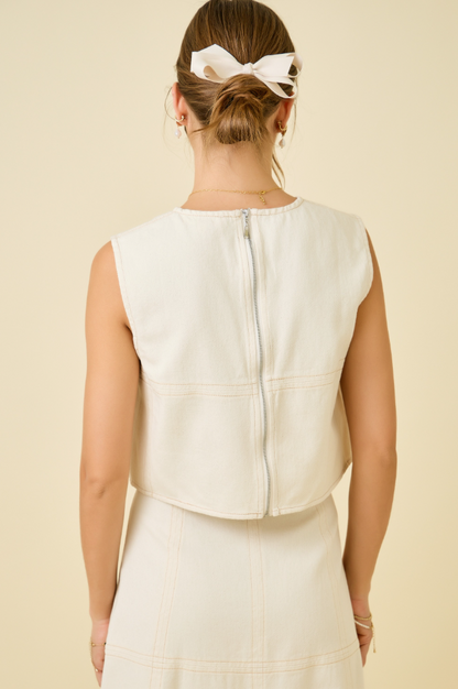 Denim Top With Zipper & Stitch Detail