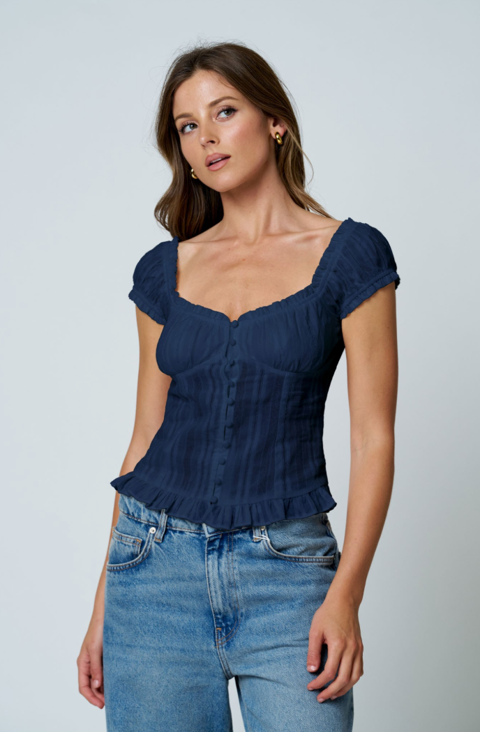 Textured Ruffle Button-Down Top