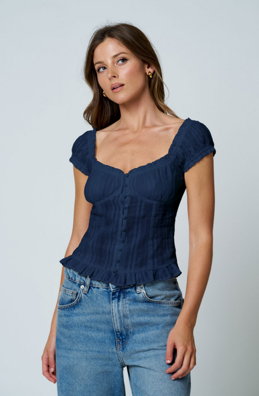 Textured Ruffle Button-Down Top