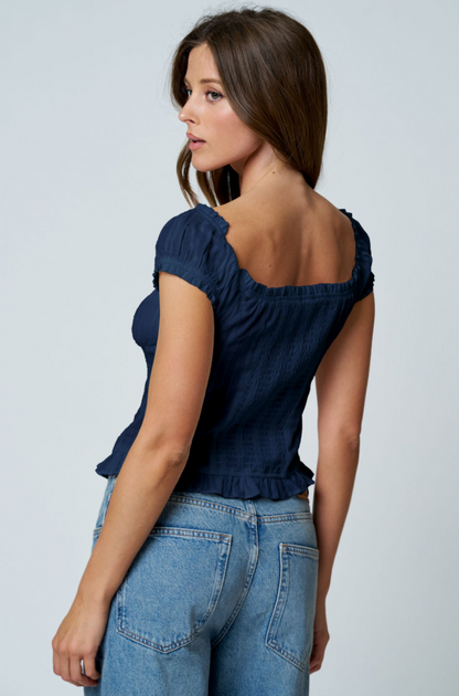 Textured Ruffle Button-Down Top