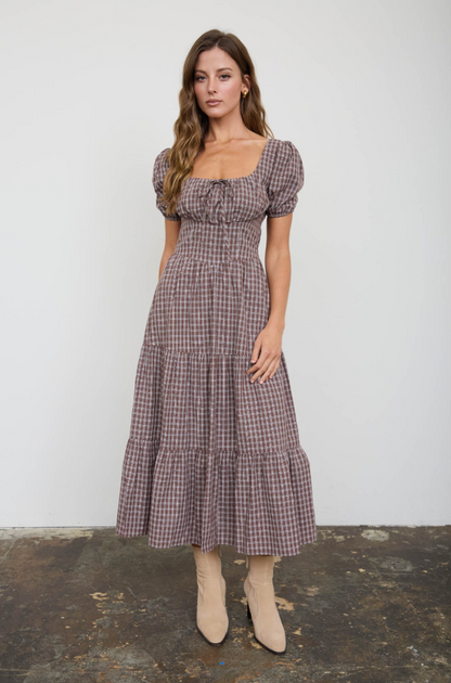 Plaid Corset Tiered Midi Dress