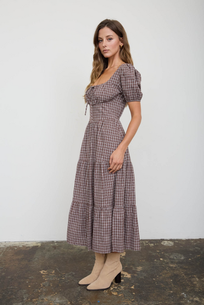 Plaid Corset Tiered Midi Dress