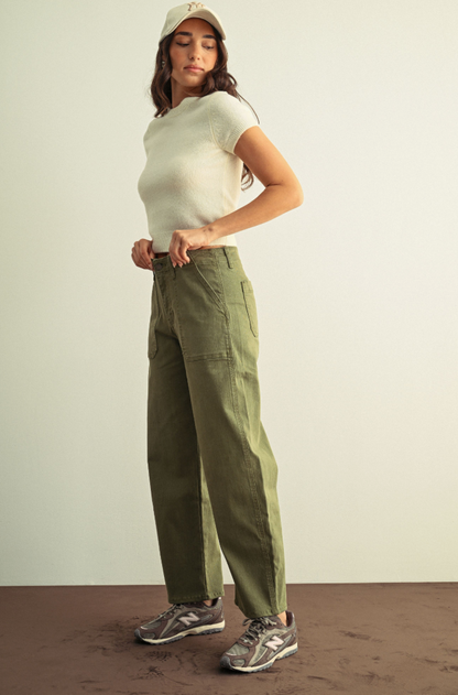 Stretch Twill Utility Barrel Jean