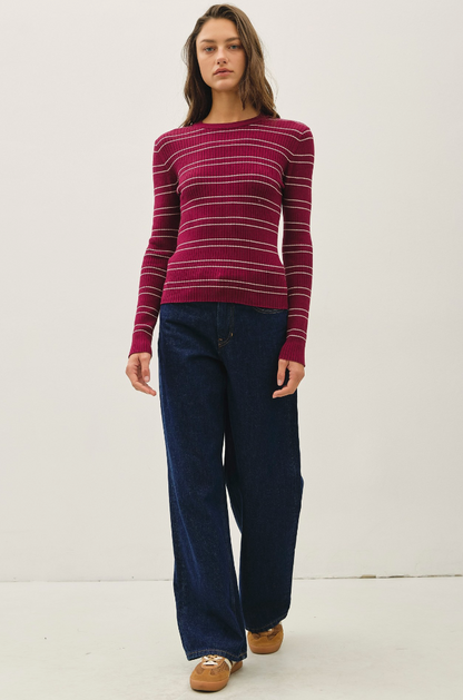 Striped Ribbed Sweater Top