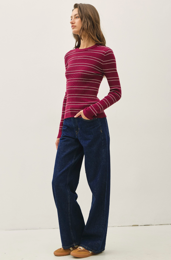 Striped Ribbed Sweater Top