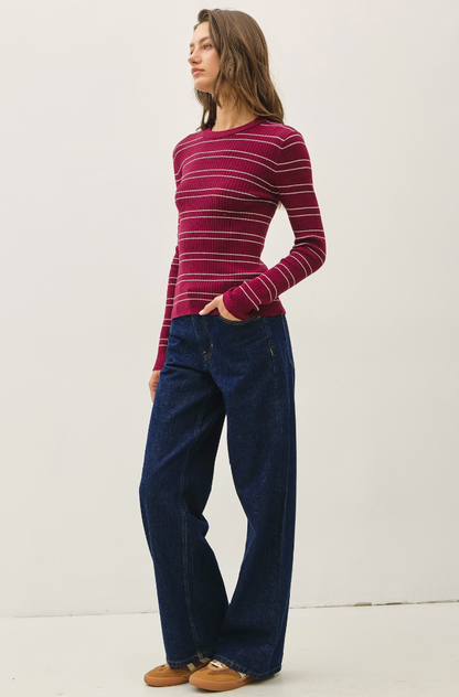 Striped Ribbed Sweater Top