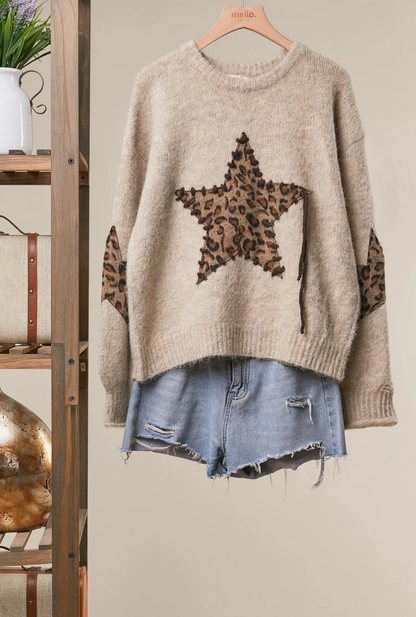 Leopard Star Stitched Sweater