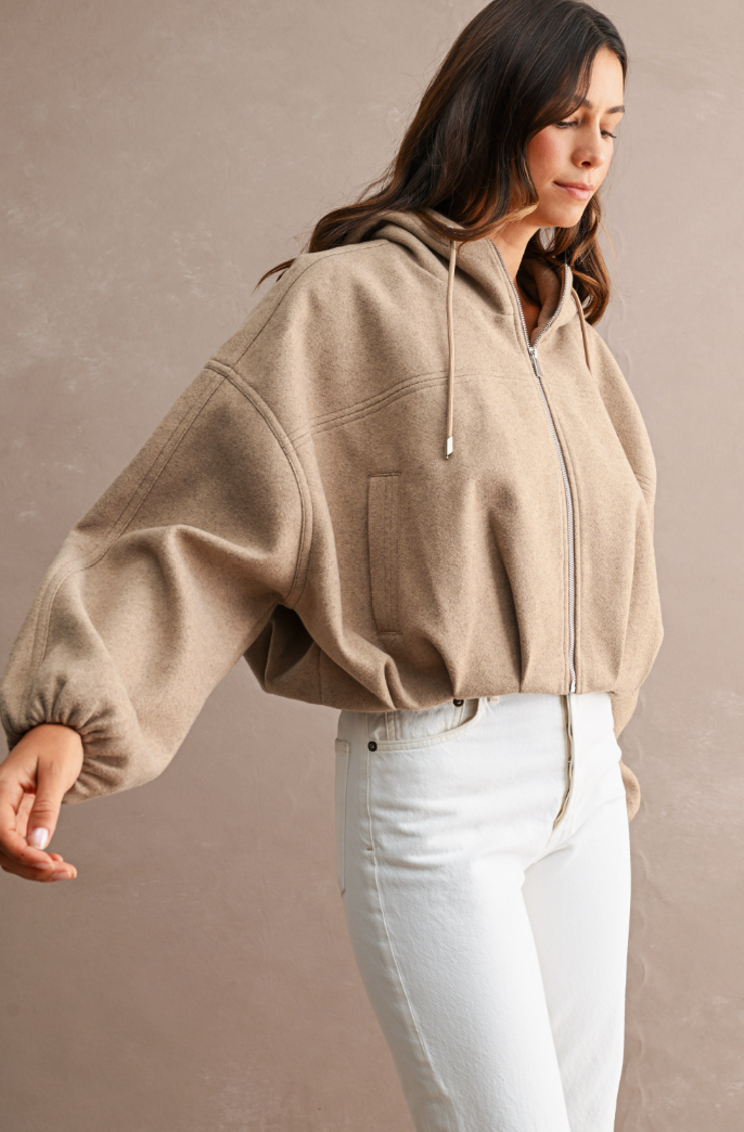 Cropped Bubble Hem Hoodie/Jacket
