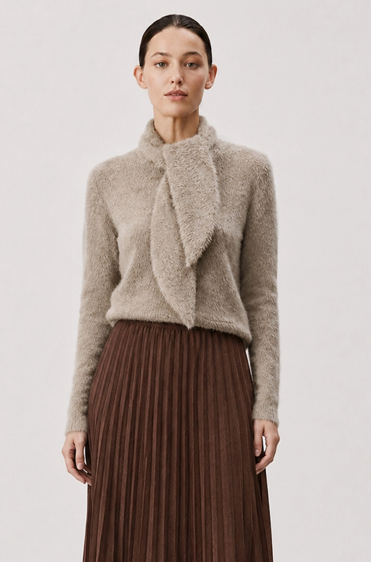 Fuzzy Scarf Detail Sweater