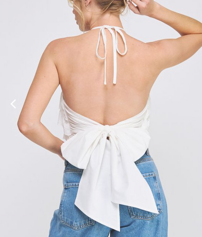 White Eyelet Ruffle Backless Top