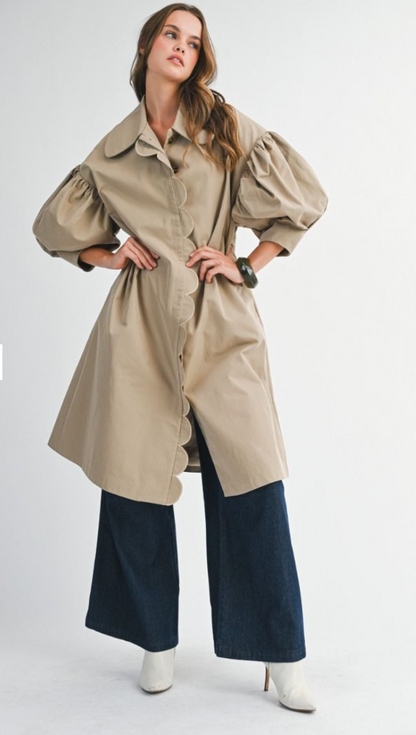 Scallop Balloon Sleeve Trench Coat