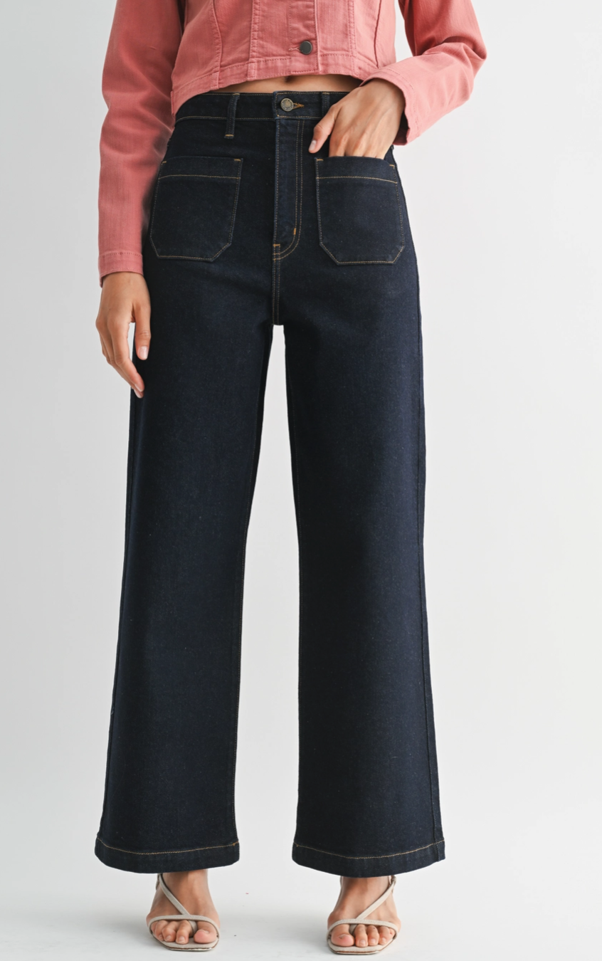 Patch Pocket Wide Leg Jean